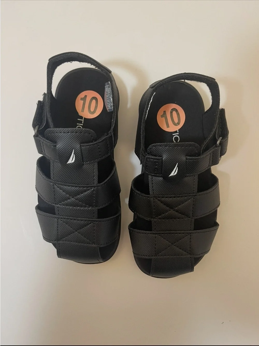 Nautica Kids Black Faux-Leather Strappy Sandals Size 10 New